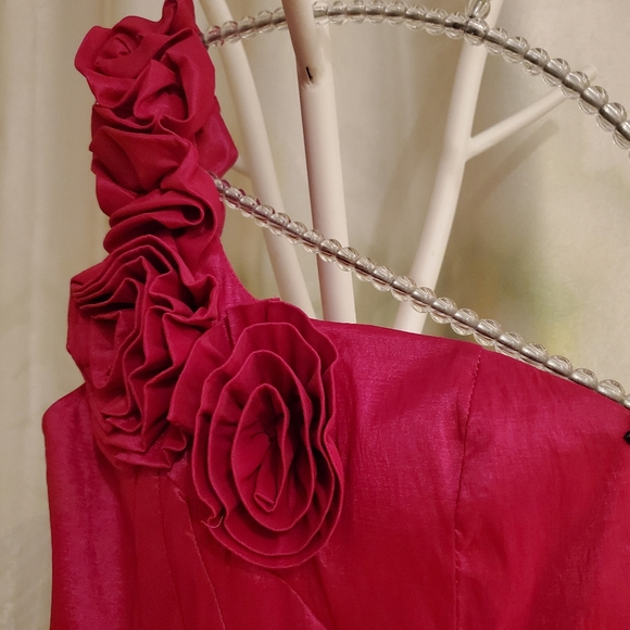 Rosy One Shoulder Satin Mini Dress - Picture 6 of 15